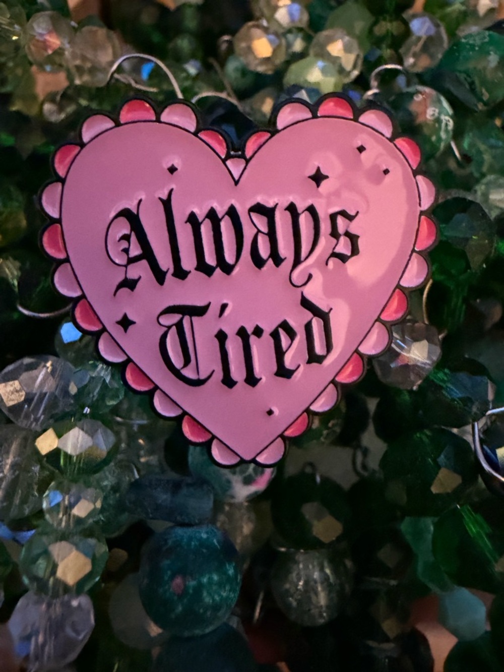Pink Heart Enamel Pin - "Always Tired"